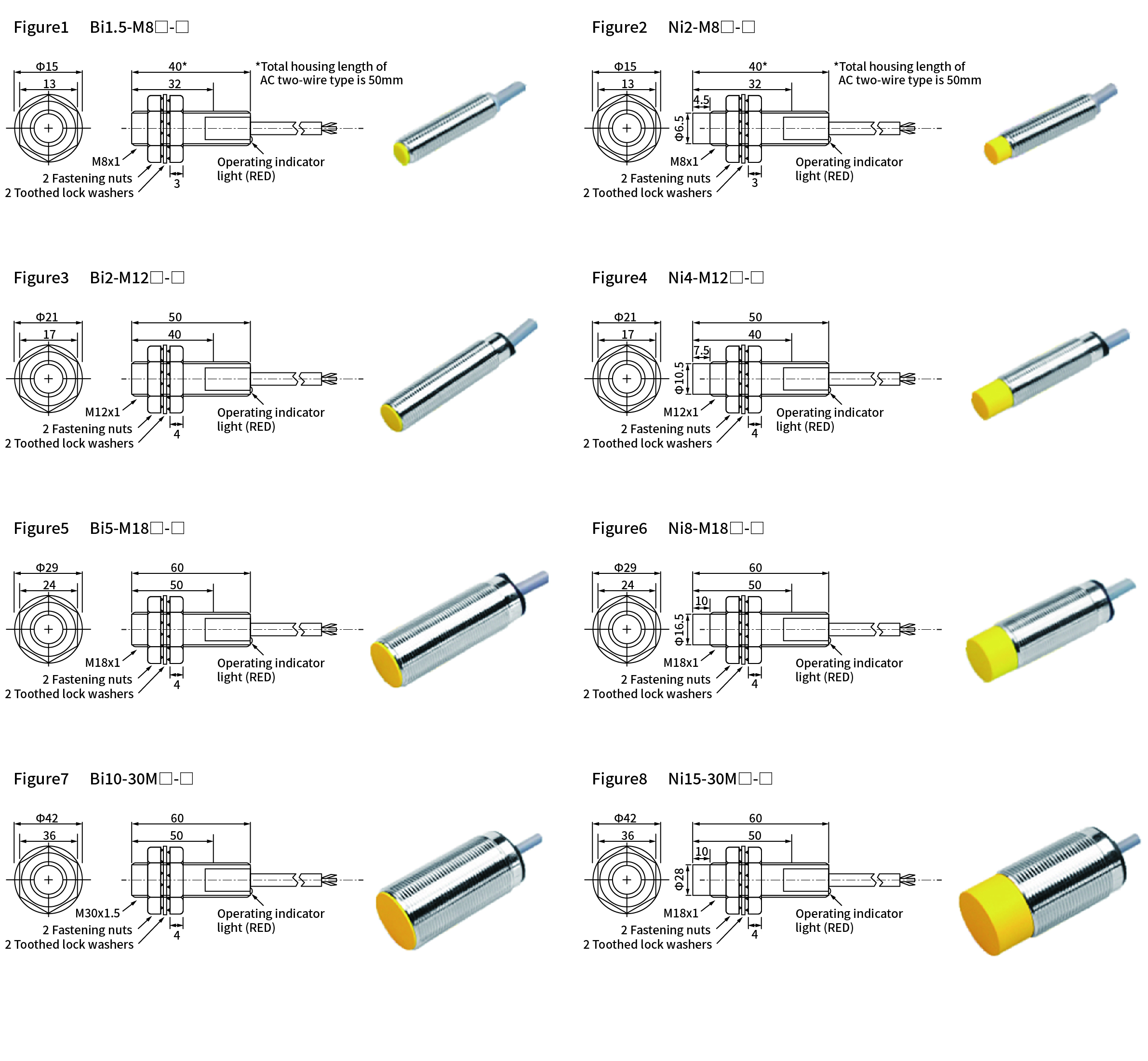 Bi series, Ni series, dimensions and wiring diagram